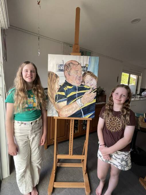 Claire's daughters Alice, 12, and Victoria, 10, are in the painting with their beloved uncle.