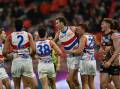 Sam Darcy (centre) kicked two goals as the Western Bulldogs beat the Giants in Sydney. (Dean Lewins/AAP PHOTOS)