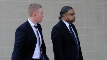 Gopalakrishnan Suryanarayanan Vilayur, right, arrives with Legal Aid defence lawyer Sam Brown. Picture by Blake Foden