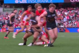 Canberran GWS Giants star Tom Green is injured in the Sydney derby. Picture AFL