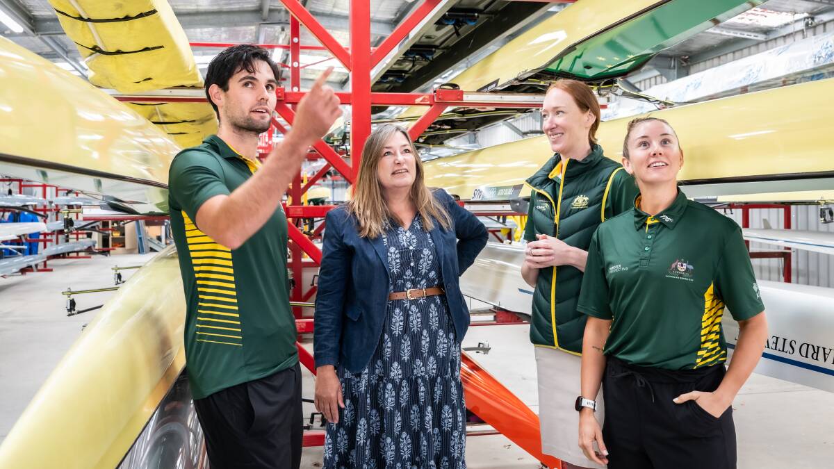 ACT Sport Minister, centre, at Rowing Australia with Paddy Holt, Sarah Cook and Alexandra Viney. Picture by Karleen Minney