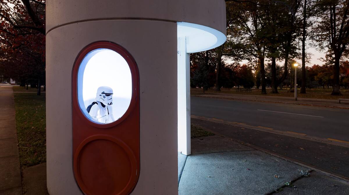 Stormtrooper Wilson waiting for a bus. Picture by Sitthixay Ditthavong