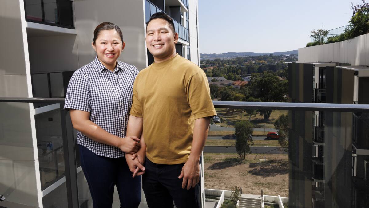 Joyce Abcede, 40, and Bryan Aquino, 39, moved to Canberra from the Philippines last year. Picture by Keegan Carroll