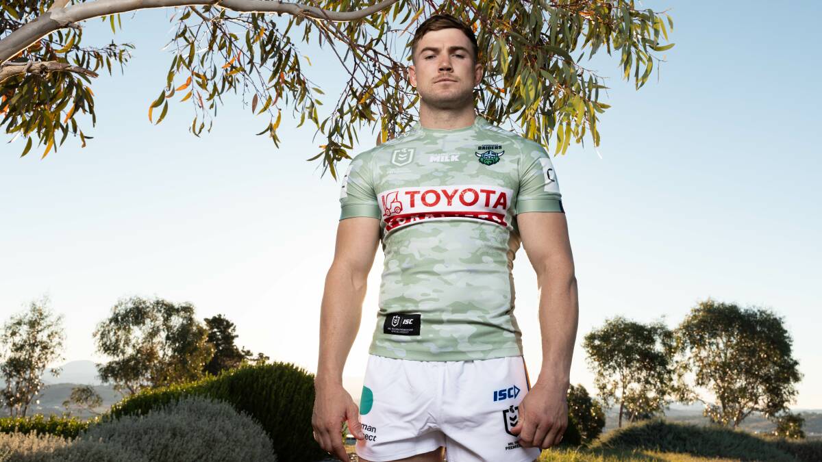Raiders second-rower Hudson Young in the ANZAC Round jersey. Picture by Sam Gibson/Raiders