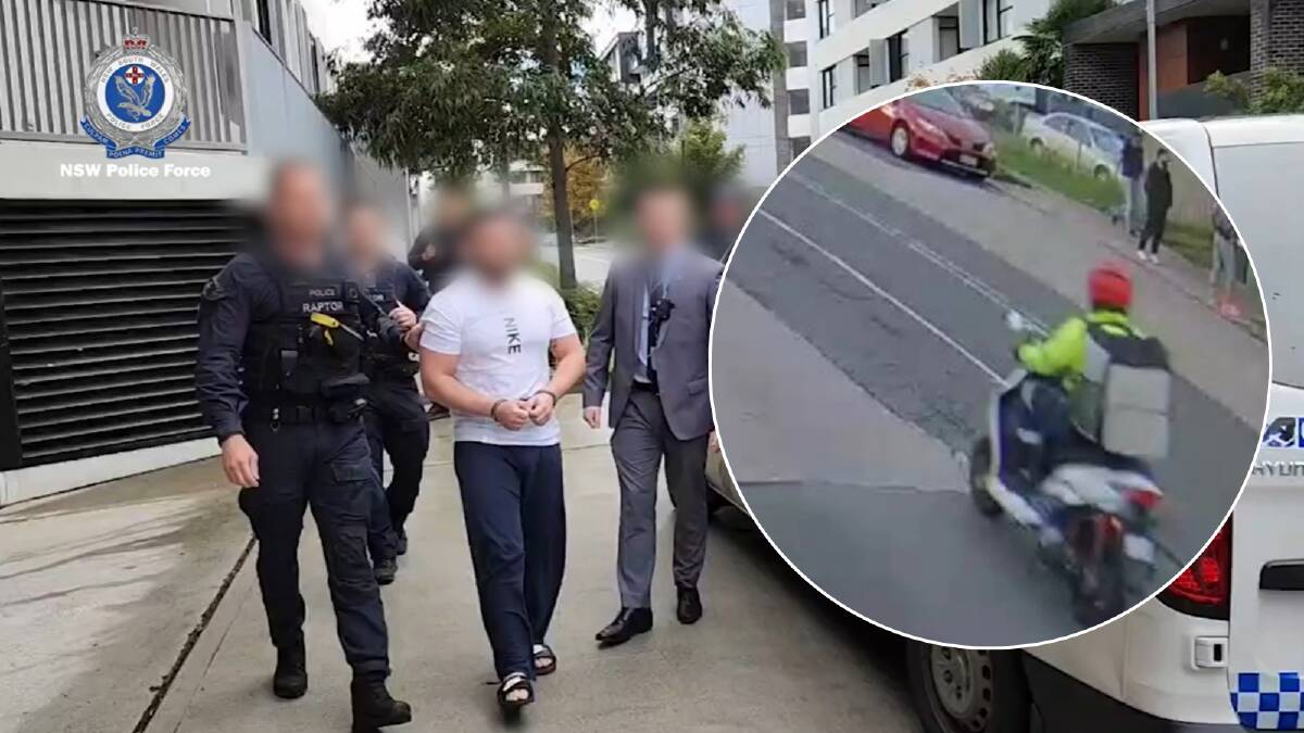 Strike Force Berallier detectives arrest a 20-year-old Campsie man over a public shooting, and an alleged CCTV image of the suspect on the day of the shooting. Picture supplied