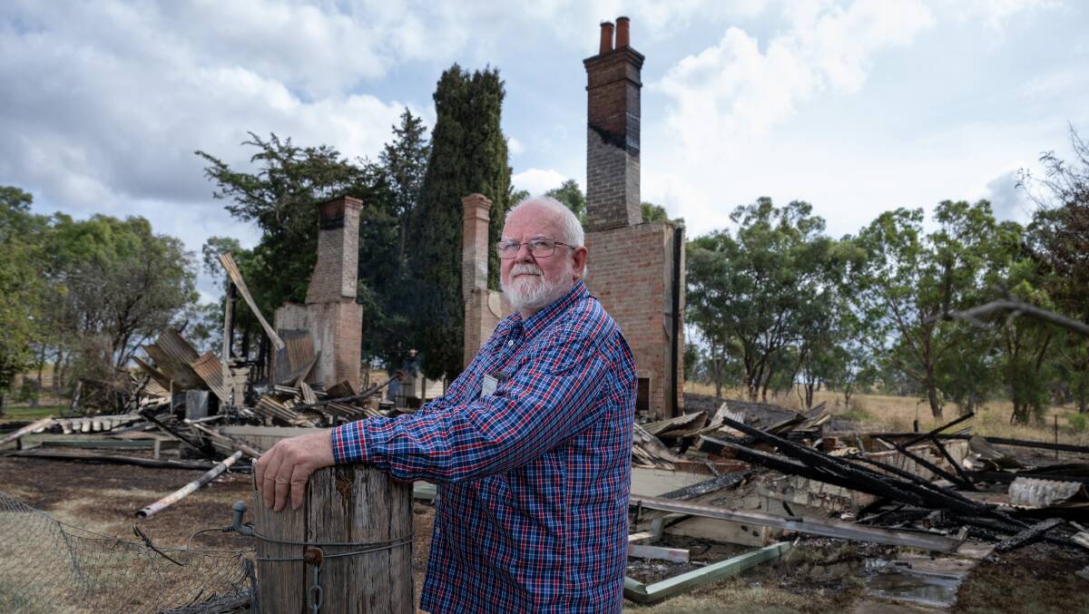 Former ACT Heritage Council chair Ken Heffernan at the Ginninderra Police Station, which has been destroyed in a fire. Picture by Elesa Kurtz