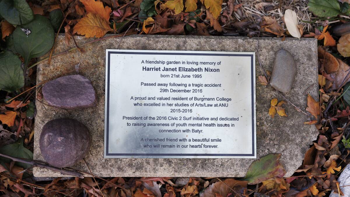 Burgmann College has a plaque and a garden dedicated to Harriet Nixon. Picture by Keegan Carroll