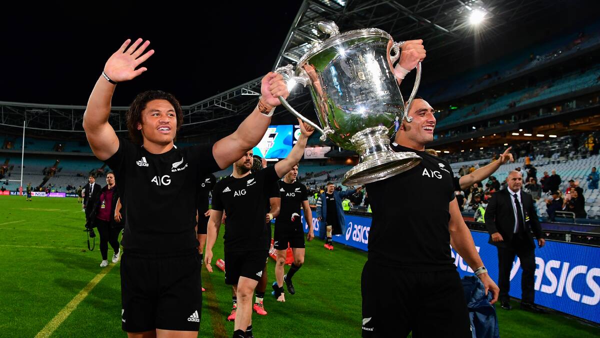 The All Blacks have maintained a hold on the Bledisloe Cup. Picture: Stuart Walmsley/Rugby Australia 