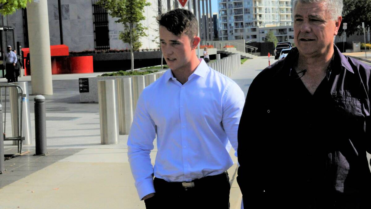 Jese Smith-Shields, left, outside court earlier in his trial. Picture: Blake Foden