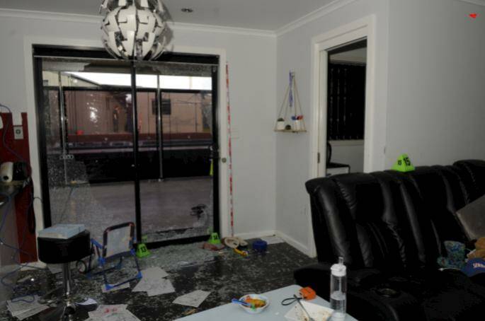 The aftermath of the alleged attempted murder at the home of former ACT Comancheros president Peter Zdravkovic in Calwell. Picture: Supplied