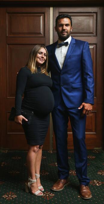 FAMILY MAN: Nikolai Topor-Stanley and wide Kylie at the Jets awards presentation dinner. Picture: Marina Neil