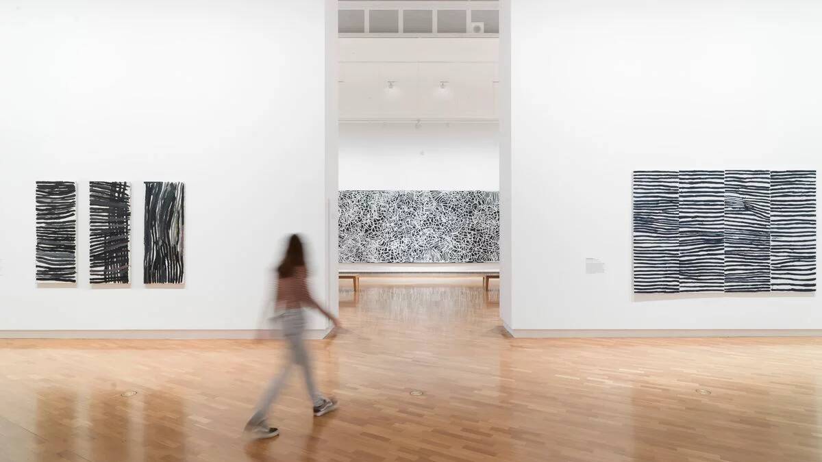 The Emily Kam Kngwarray exhibition at the National Gallery of Australia. Picture by Jed Cooper