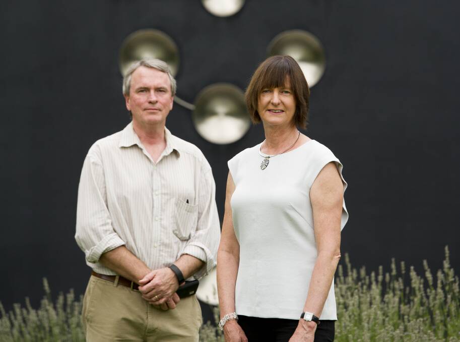 Professor David McClelland and Professor Susan Scott at the ANU Centre for Gravitational Physics after the first gravitational waves were detected. Picture: Jay Cronan