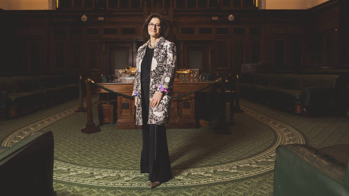 Daryl Karp in the House of Representatives where the full drama of politics was once enacted. It's now the museum she runs. Photo: Jamila Toderas