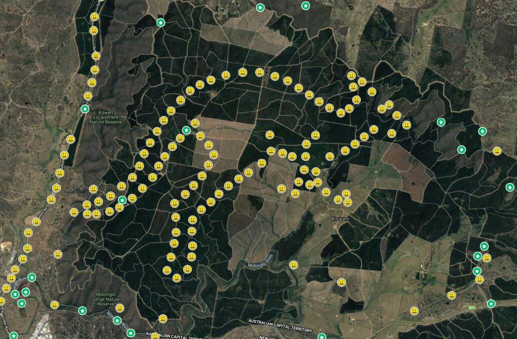 A geocache trail in Kowen Forest laid out in the shape of a kangaroo. Photo: Thomas Schulze