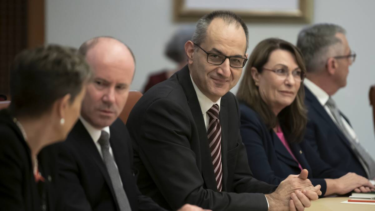 Secretary of Department of Defence Greg Moriarty, Secretary of Department of Home Affairs Mike Pezzullo and Secretary of the Department of Education and Training Michele Bruniges. Picture: Alex Ellinghausen