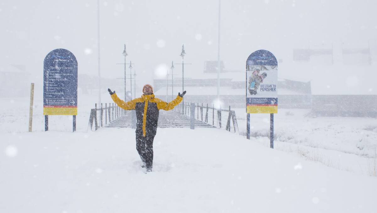 Perisher had 20cm of snow overnight as the first blizzard of the season rolled into the resort and has brought with it heavy snowfall, strong winds and negative temperatures. Picture: Perisher