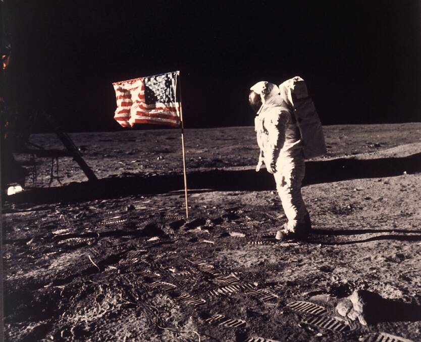 Buzz Aldrin with the United States' flag, taken by Neil Armstrong. Picture: NASA