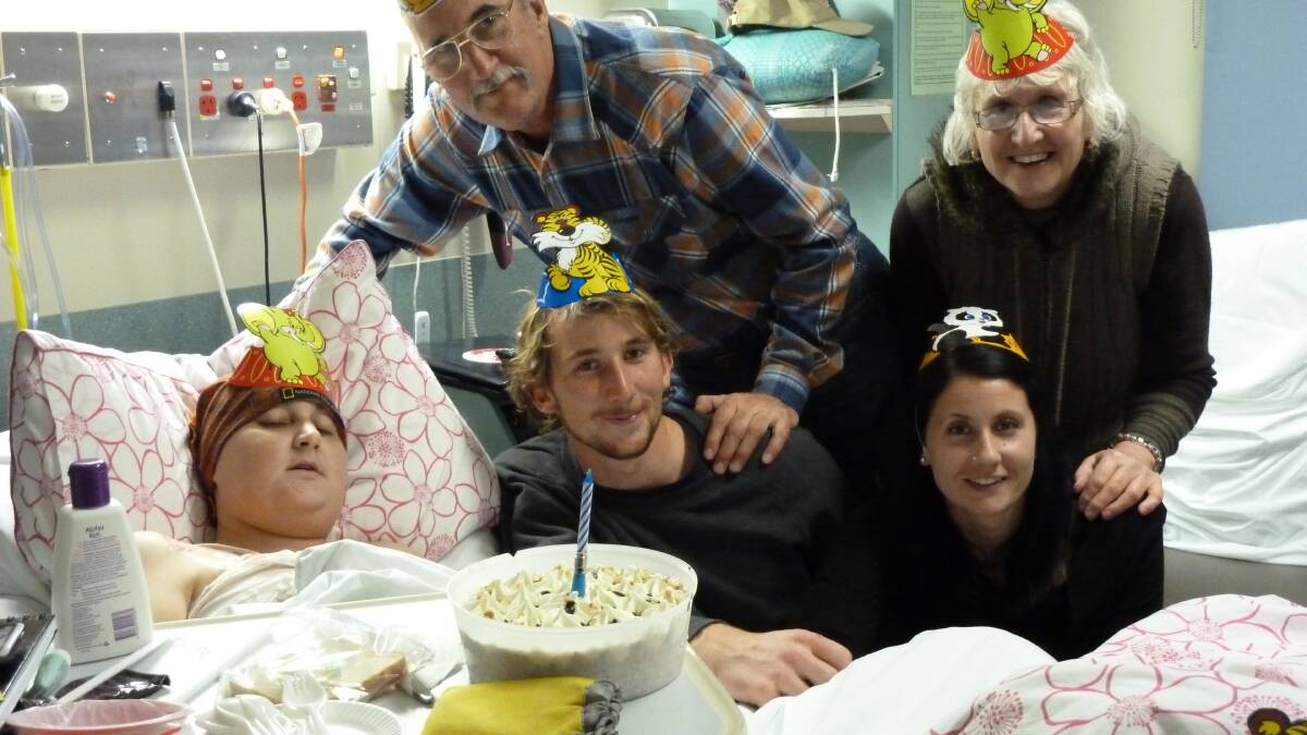 Canberra woman Caitlin Horan in hospital on her 29th birthday. Picture: Supplied. 