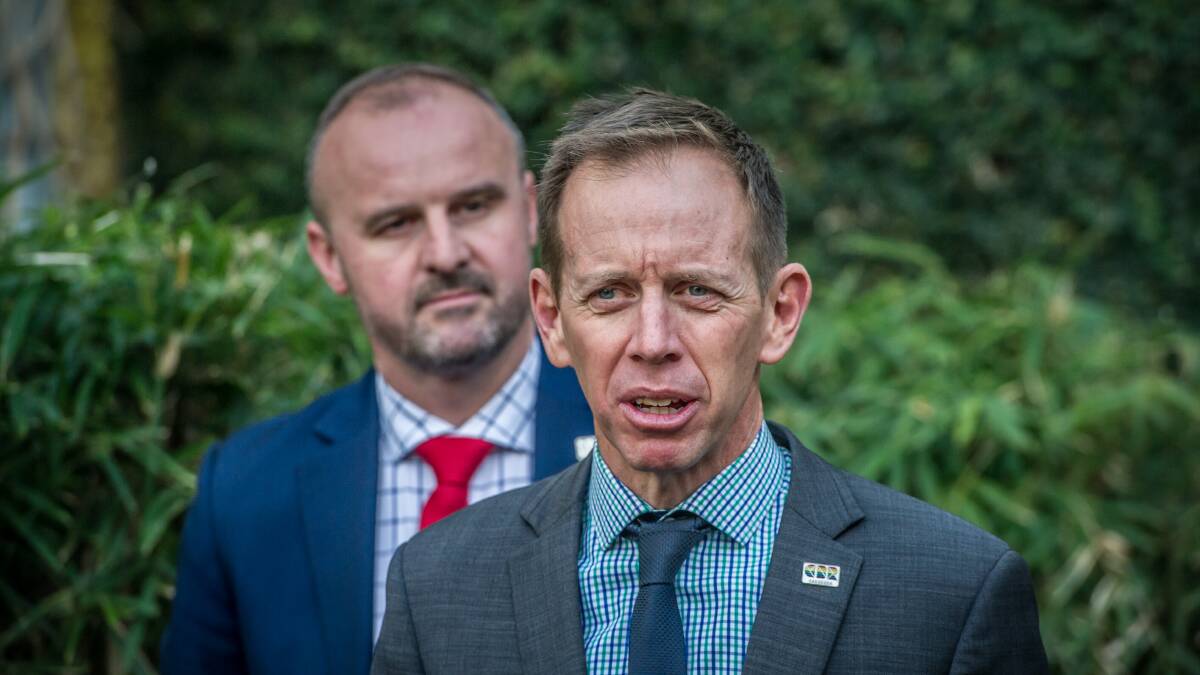 Chief minister Andrew Barr and Greens leader Shane Rattenbury have clashed over plans to phase out natural gas in the ACT. Picture: Karleen Minney