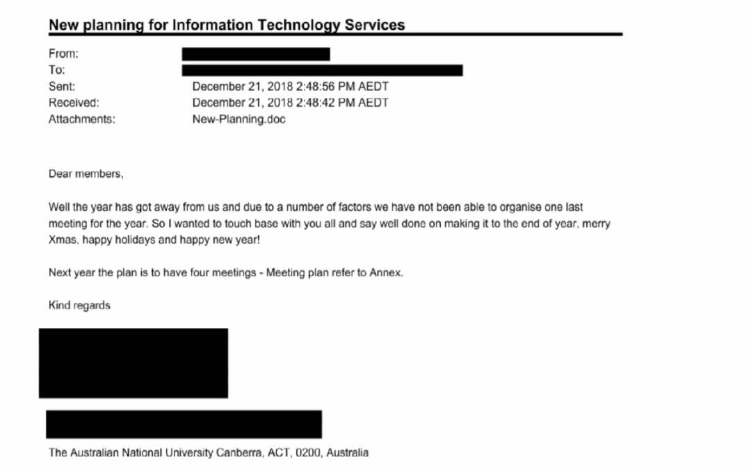 One of the fake emails sent to IT staff by hackers to harvest login credentials and break back into the network.