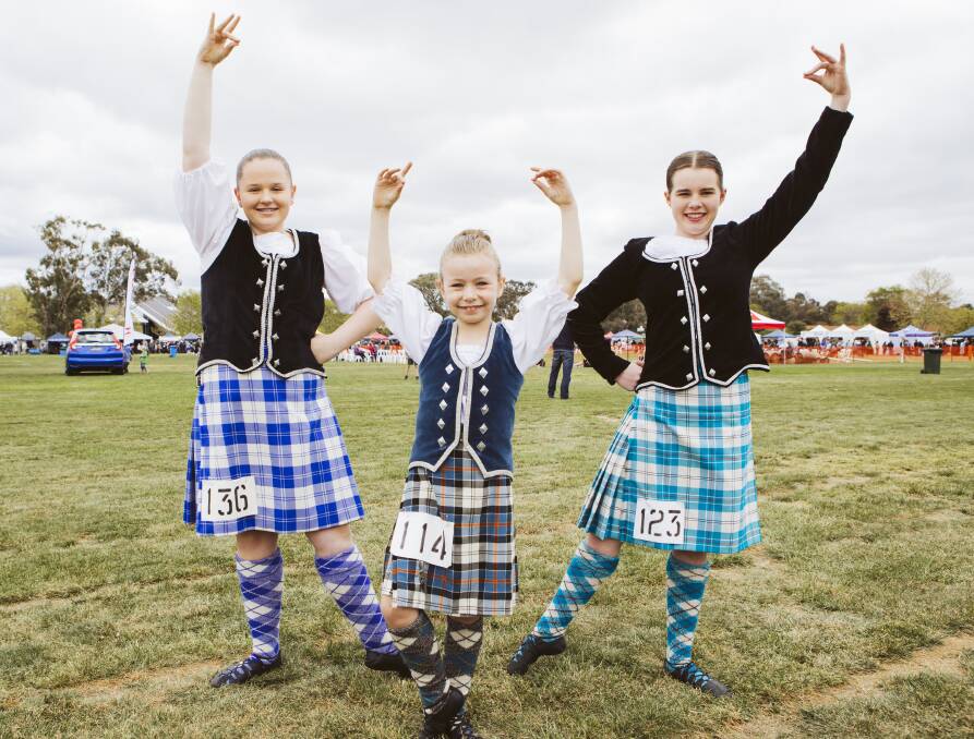Emma St Vincent, 14, Harriet Ewing, 7, and Ellie McGregor 13, compete in the Highland dancers competition. Picture: Jamila Toderas