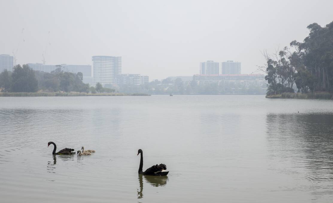 Smoke hanging over Canberra in December. Picture: Sitthixay Ditthavong