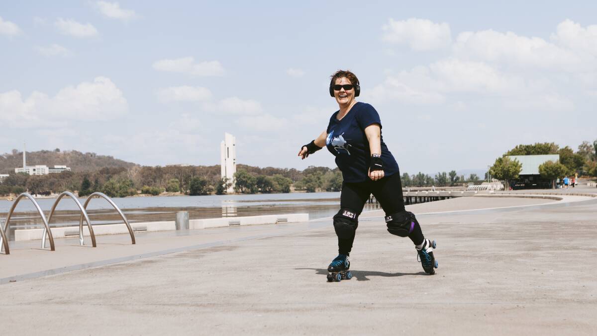 Elizabeth Savage of Queanbeyan has been dancing and skating her whole life. Now she is dancing to celebrate fresh air. Picture: Jamila Toderas