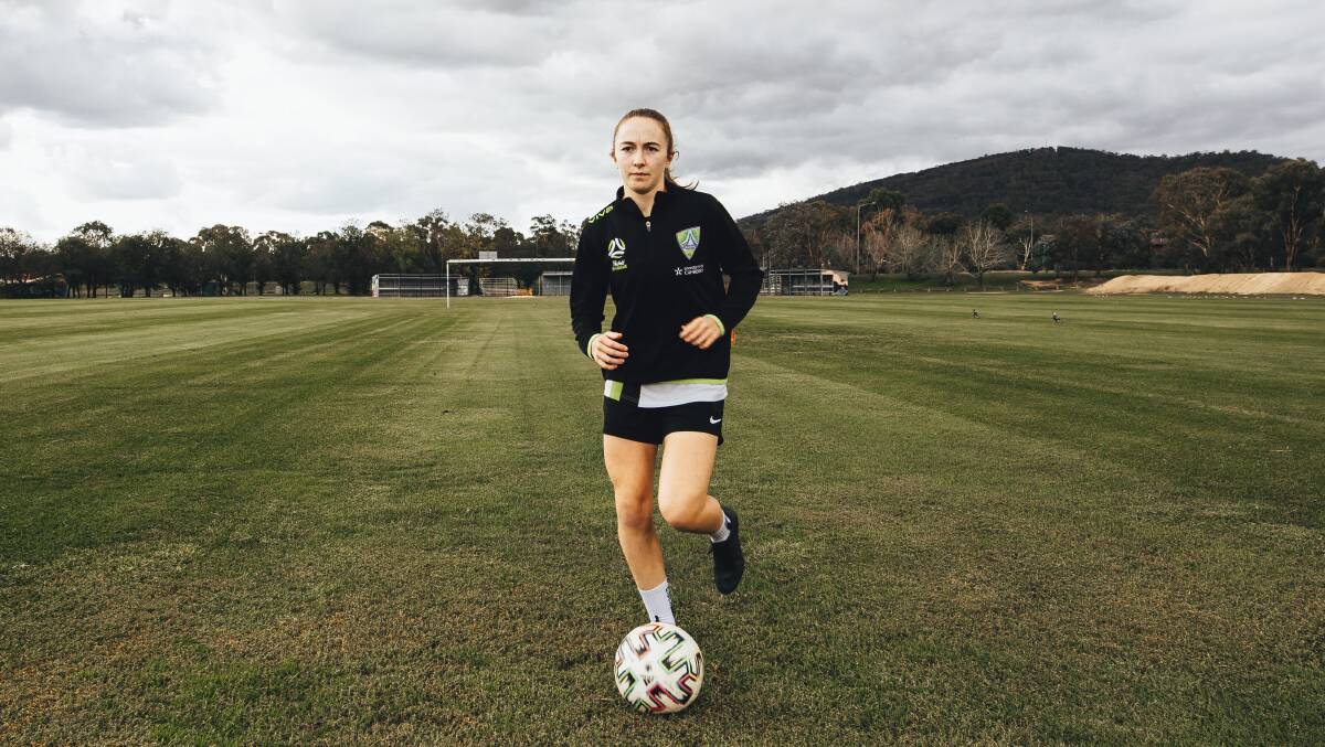 Canberra United midfielder Laura Hughes has re-signed for the upcoming W-League season. Picture: Jamila Toderas