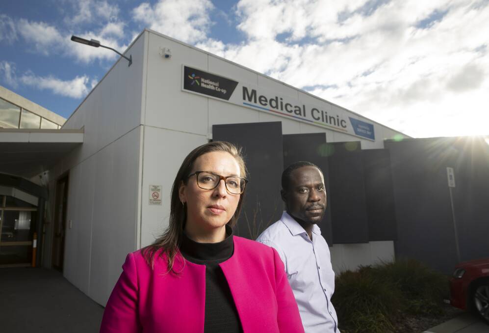National Health Co-op CEO Alison Wright and medical director Joe Oguns outside the Charnwood clinic, which will close at the end of the month. Picture: Sitthixay Ditthavong 