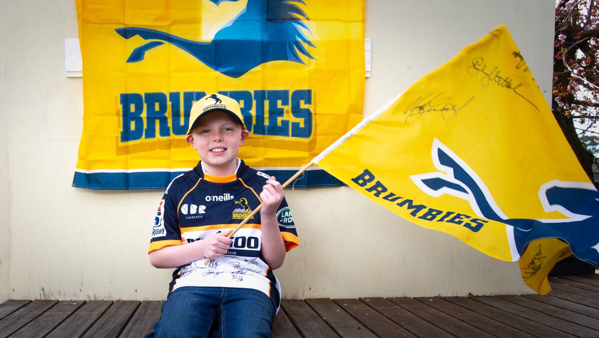 ACT Brumbies fan Christian Franklin, 10, will be a guest of honour at the Brumbies grand final on Saturday night. Picture: Elesa Kurtz 
