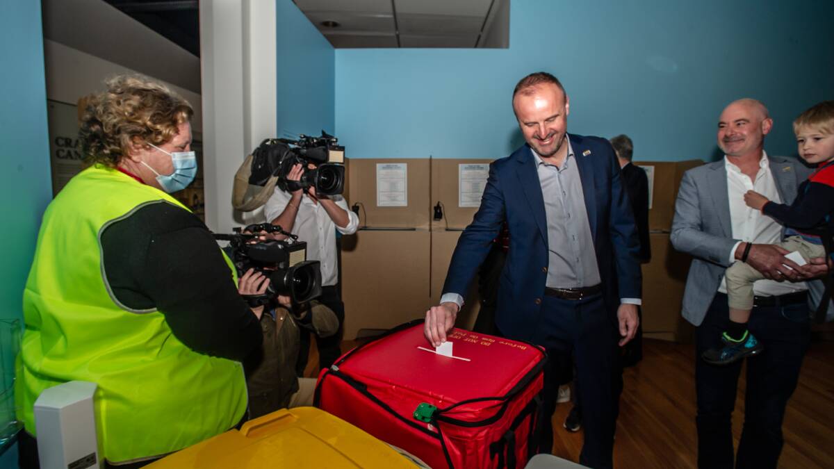 Chief Minister Andrew Barr casts his vote on Monday morning. Picture: Karleen Minney