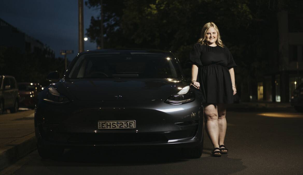 Annabelle Brett foiled a thief's attempt to steal her Tesla by using her phone. Picture: Dion Georgopoulos 