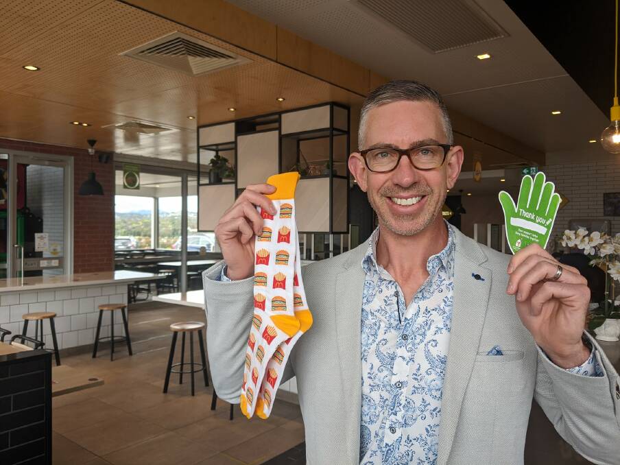 Brad Carroll, owner of McDonald's at Molonglo, Manuka, Weston and Woden Westfield promoting McHappy Day at new Molonglo store