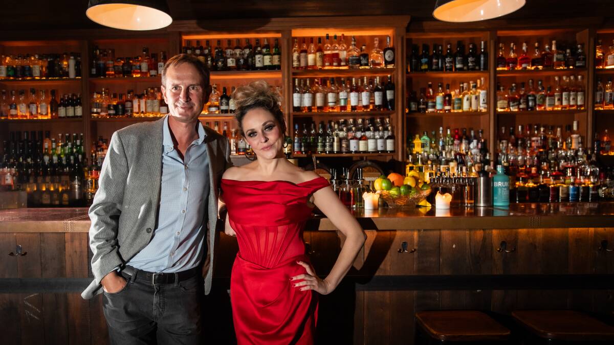 Lucy Maunder, who plays Roxie Hart in Chicago, with Canberra Theatre centre director Alex Budd at Tuesday's announcement at Molly. Picture by Karleen Minney
