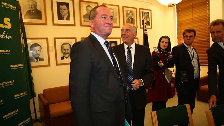 Barnaby Joyce, pictured with Nationals leader Warren Truss, has been elected the party's new deputy. Photo: Andrew Meares