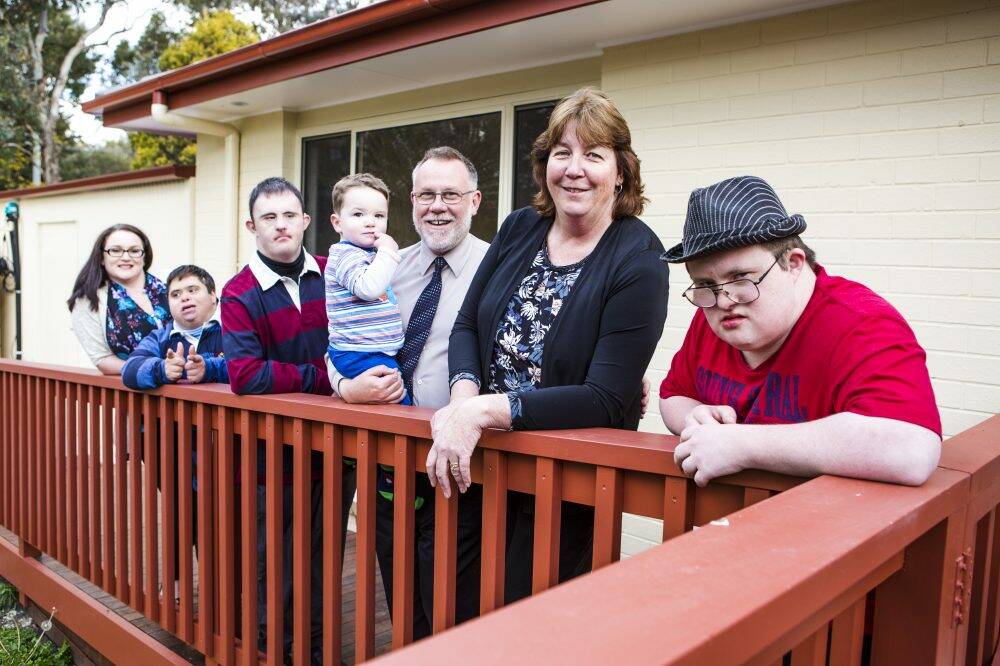 Canberra's Mowbray family, from left,  Emmalee, Paul, Luke, Noah, 18 months, Glenn, Trish, and Peter. Photo: Jamila Toderas