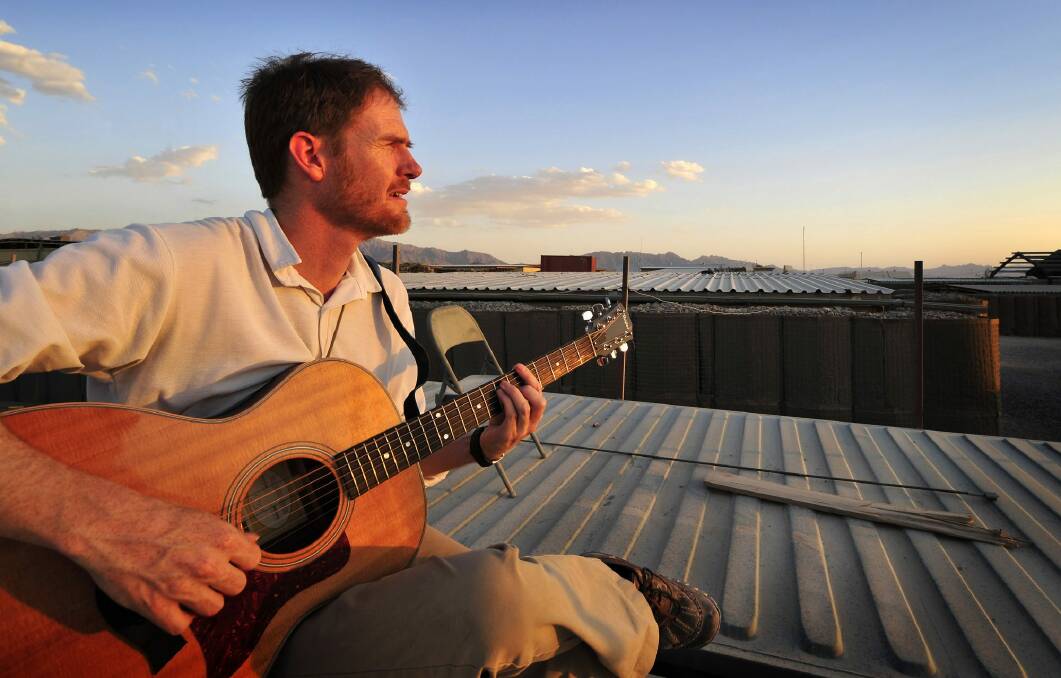 Afghan-based soldier/songwriter Fred Smith in Tarin Kowt, Afghanistan.  Photo: Department of Defence