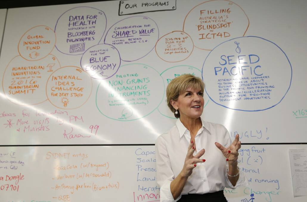 Foreign Affairs minister Julie Bishop at the Innovation Xchange unit in October 2015.  Photo: Andrew Meares