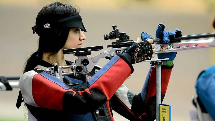 Alethea Sedgman competes in the qualifying round of the women's 10m air rifle. Photo: Pat Scala