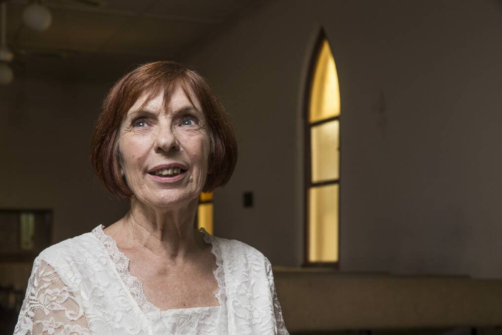 June Lawrence in the old Queanbeyan Uniting Church that is slated to become a Safe Shelter for emergency accommodation. Photo: Matt Bedford