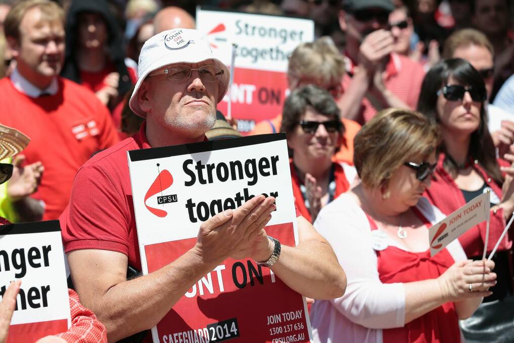 CPSU supporters rally in Canberra last year to protest against low pay offers. Photo: Jeffrey Chan