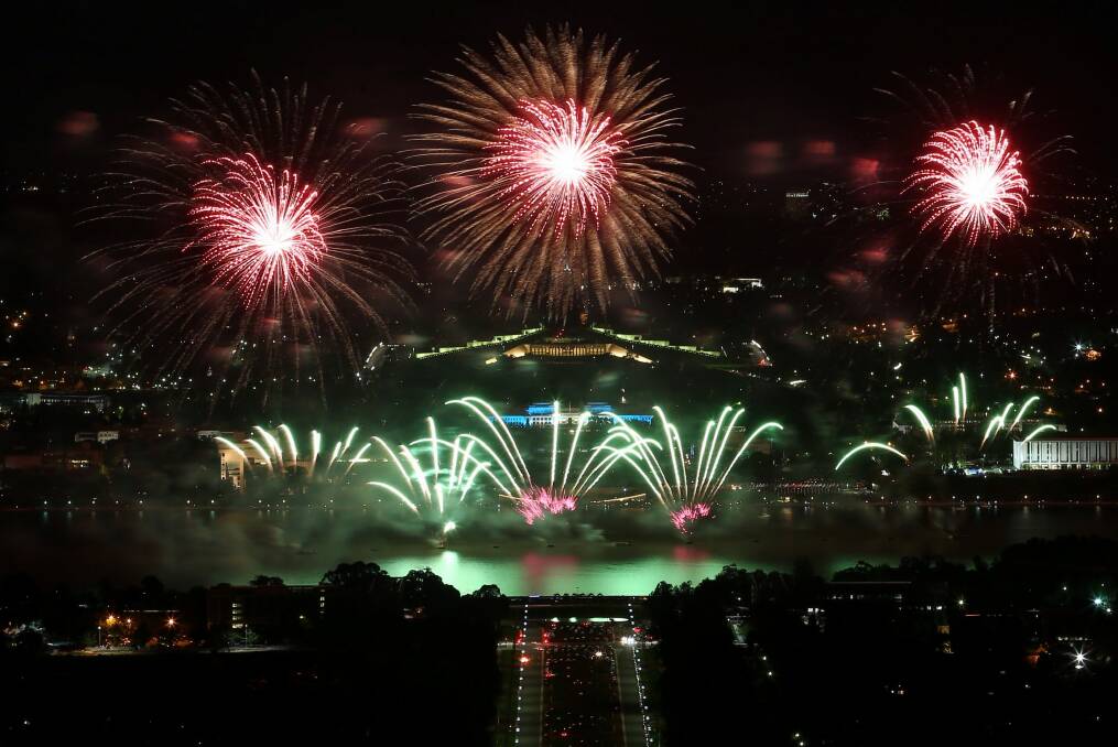 Skyfire fireworks display over Lake Burley Griffin in Canberra on Saturday 15 March 2014. Photo: Alex Ellinghausen Photo: Alex Ellinghausen.