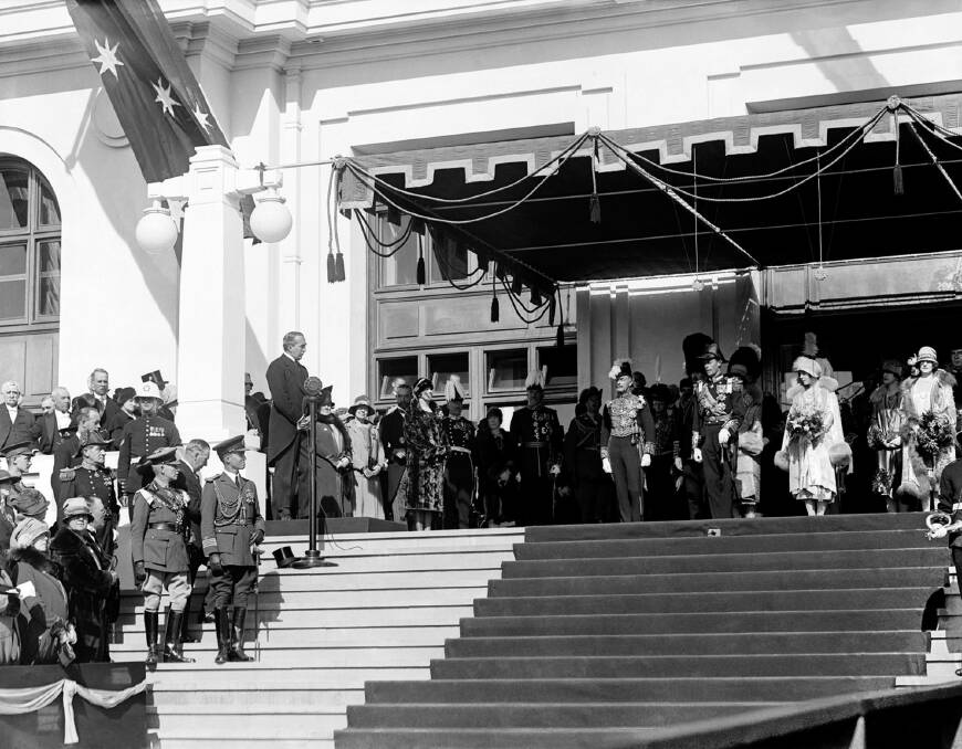 Prime Minister Stanley Bruce, left, at the opening of Parliament House in 1927.