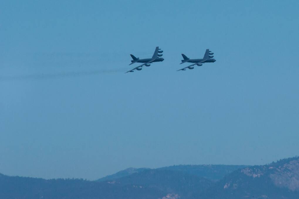 Vietnam era USAF B-52 Bombers fly over Canberra. Photo: Rohan Thomson