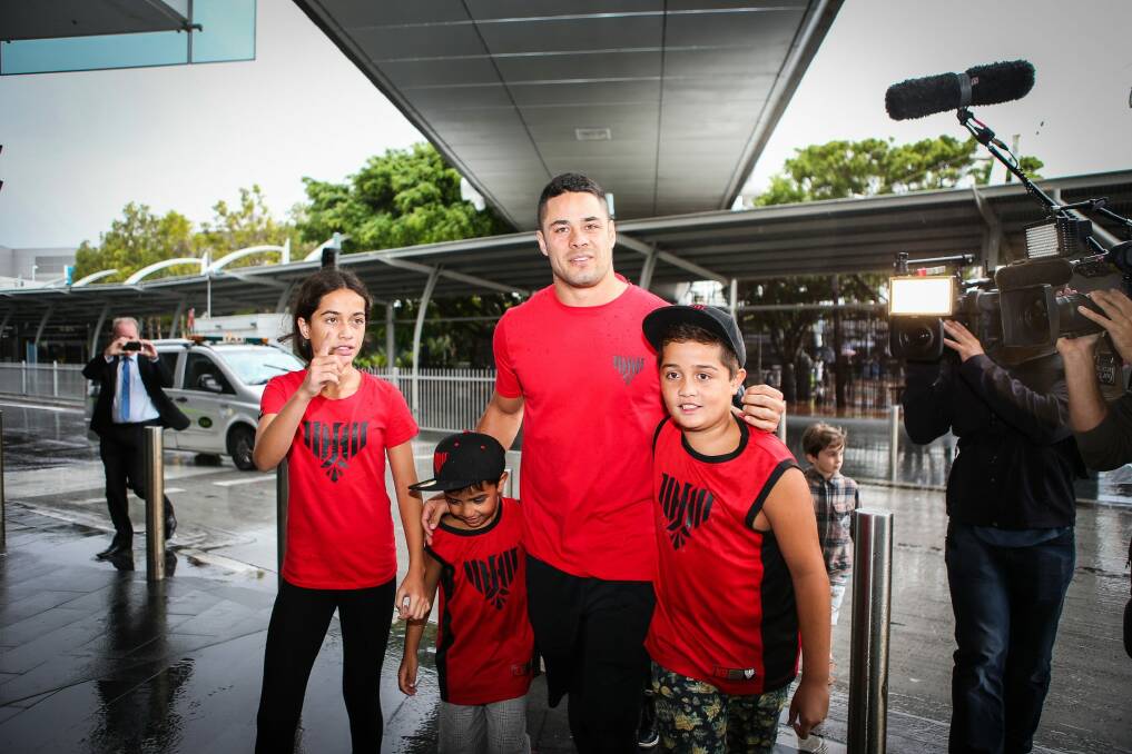 Touchdown: Jarryd Hayne arrived back in Sydney on Wednesday and could play against the Liverpool Legends. Photo: Katherine Griffiths