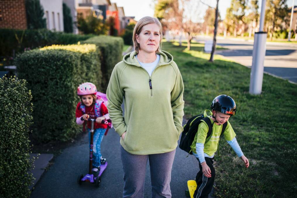 News 
Lisa Ramsay with her children Jacob (7 yr2), and Heidi (6 yr1), concerned about the enrolment squeeze in Gungahlin.
14 May 2015

The Canberra Times Photo: Rohan Thomson