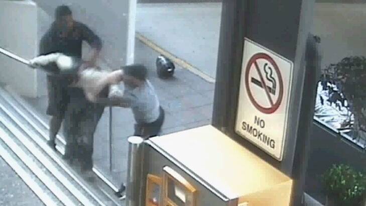 CCTV footage of the Rebels fight with Finks members at the Westfield Belconnen mall.