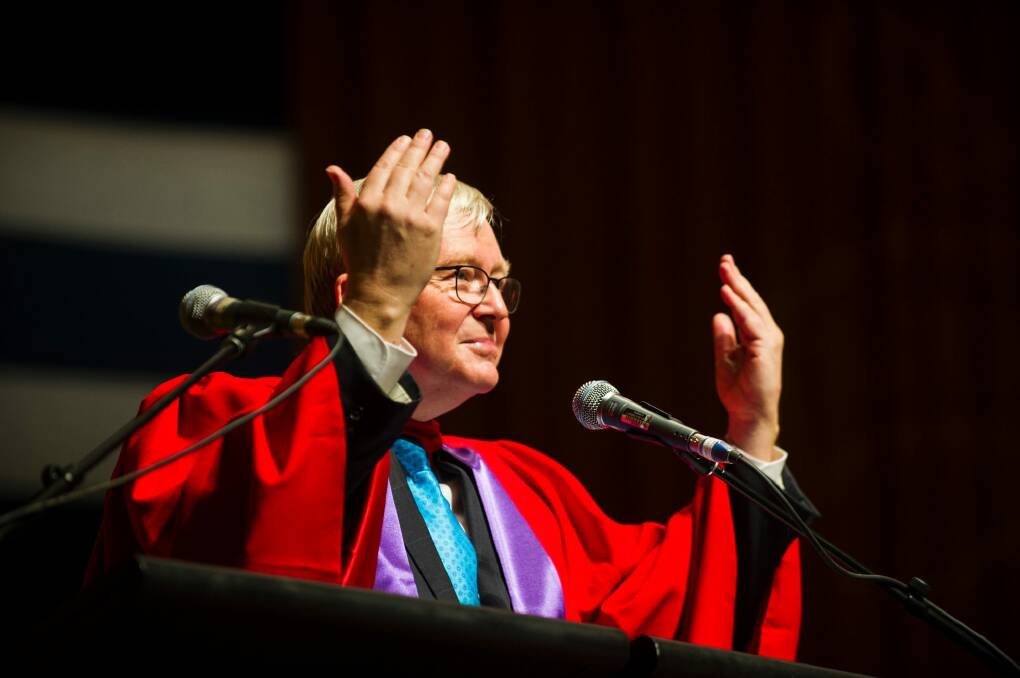Former prime minister Kevin Rudd is awarded an honourary doctorate at the ANU. Photo: Rohan Thomson