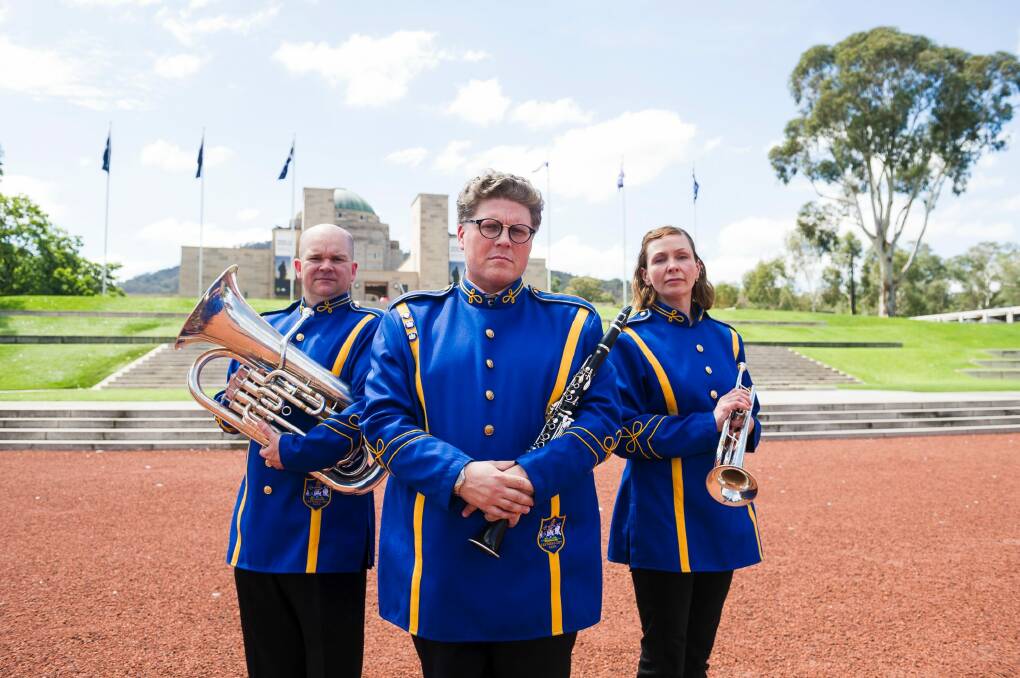 Canberra City Band members Stephen Blake, president Stephen Hallyburton, and vice president Liz Charlton.  Photo: Dion Georgopoulos